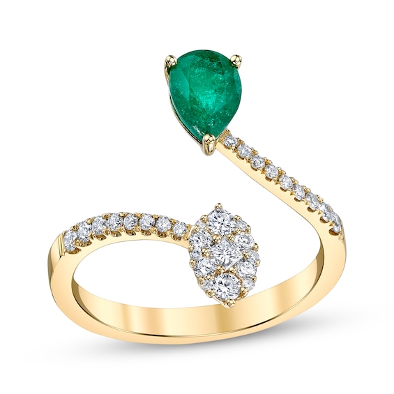 Previously Owned Pear-Shaped Natural Emerald & Diamond Deconstructed Ring 1/4 ct tw 10K Yellow Gold