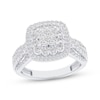 Thumbnail Image 1 of Previously Owned Princess-Cut Quad Diamond Double Cushion Halo Engagement Ring 1 ct tw 14K White Gold