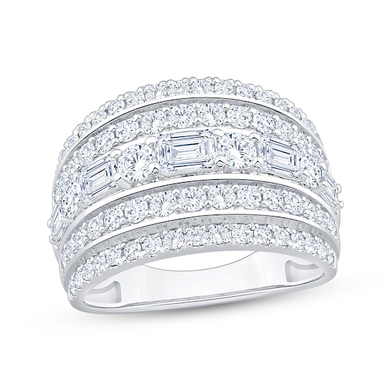 Previously Owned Lab-Grown Diamonds Round & Emerald-Cut Five-Row Anniversary Ring 2 ct tw 14K White Gold