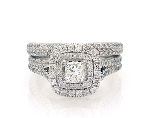 Previously Owned Princess-Cut Diamond Double Halo Bridal Set 1-7/8 ct tw 14K White Gold Size 6.75