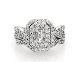 Previously Owned Baguette-Cut Diamond Double Halo Bridal Set 1-1/8 ct tw 14K White Gold Size 6.25
