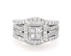Thumbnail Image 1 of Previously Owned Princess-Cut Quad Diamond Halo Bridal Set 1-5/8 ct tw 14K White Gold Size 8.25