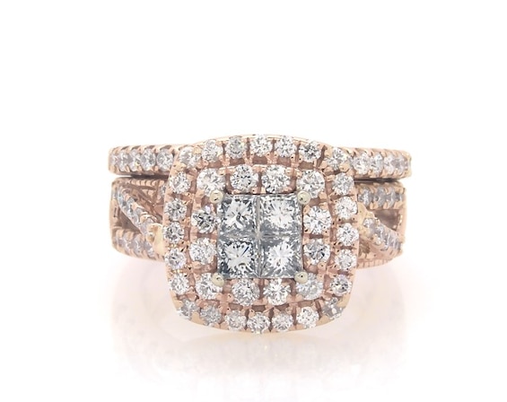 Previously Owned Princess-Cut Quad Diamond Bridal Set 1-1/3 ct tw 14K Two-Tone Gold Size 3.25