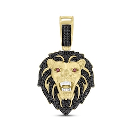 Previously Owned Men's Black Diamond & Lab-Grown Ruby Lion Head Charm 5/8 ct tw 10K Yellow Gold