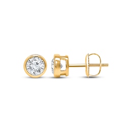 Previously Owned KAY Lab-Grown Diamonds Round-Cut Bezel-Set Solitaire Stud Earrings 1 ct tw 14K Yellow Gold (F/SI2)
