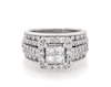 Thumbnail Image 1 of Previously Owned Princess-Cut Quad Diamond Halo Bridal Set 1-3/8 ct tw 14K White Gold Size 4.5