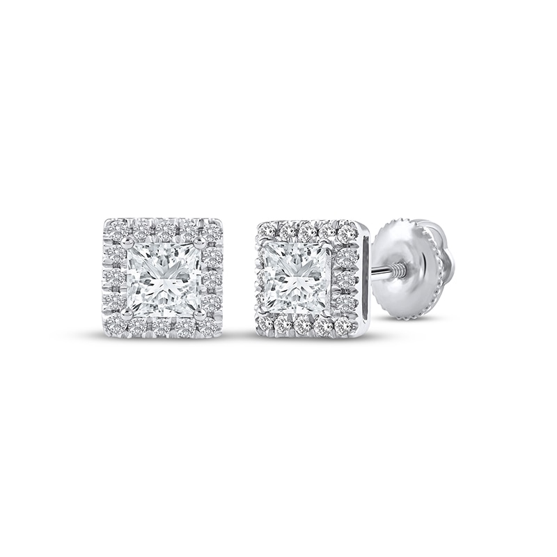 Main Image 1 of Previously Owned KAY Lab-Grown Diamonds Princess-Cut Stud Earrings 1/2 ct tw 14K White Gold (F/SI2)