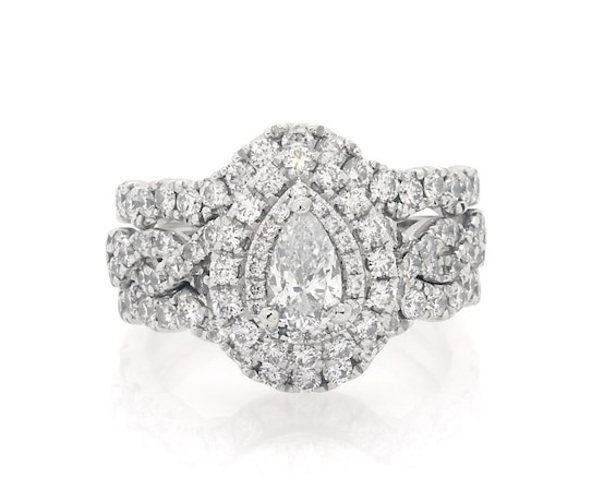 Previously Owned Neil Lane Pear-Shaped Double Halo Bridal Set 1-7/8 ct tw 14K White Gold 6.75