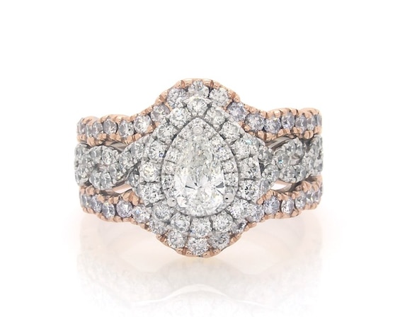 Previously Owned Pear-Shaped Diamond Double Halo Bridal Set 1-7/8 ct tw 14K Two-Tone Gold Size 7