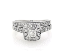 Previously Owned Princess-Cut Diamond Halo Bridal Set 1-1/5 ct tw 14K White Gold Size 8.75