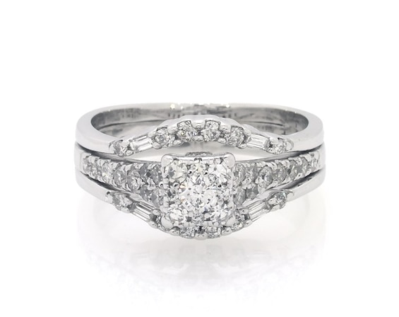 Previously Owned Multi-Diamond Square Bridal Set 7/8 ct tw 10K White Gold 8