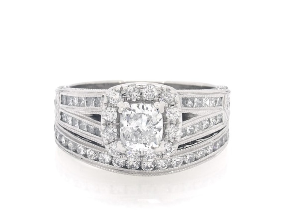 Previously Owned Neil Lane Cushion-Cut Diamond Halo Bridal Set 1-5/8 ct tw 14K White Gold Size 6.5