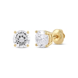 Previously Owned KAY Lab-Grown Diamonds Round-Cut Solitaire Stud Earrings 2 ct tw 14K Yellow Gold (F/SI2)