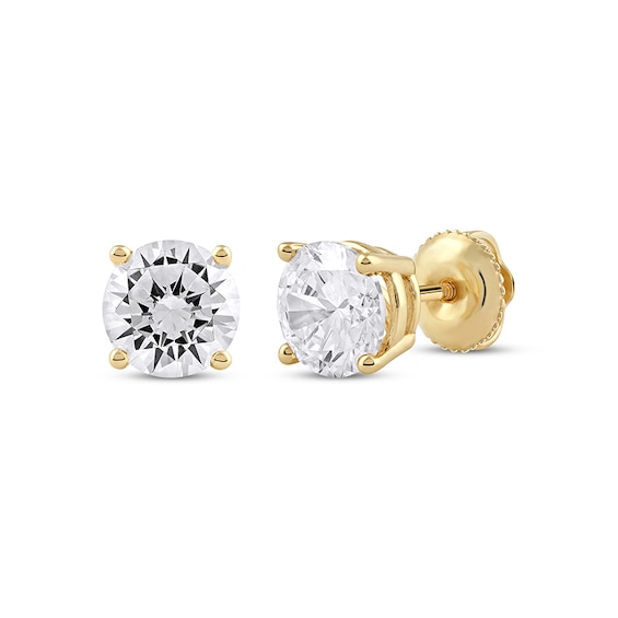 Previously Owned KAY Lab-Grown Diamonds Round-Cut Solitaire Stud Earrings 2 ct tw 14K Yellow Gold (F/SI2)