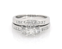 Previously Owned Princess-Cut Three-Stone Diamond Bridal Set 1-1/3 ct tw 14K White Gold Size 3.5
