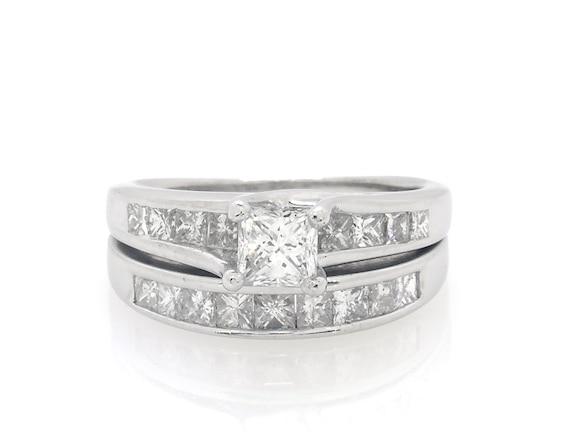 Previously Owned Princess-Cut Diamond Bridal Set 1-3/8 ct tw 14K White Gold Size 5.75