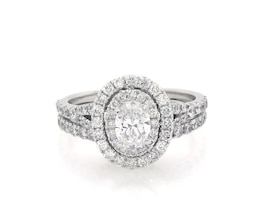 Previously Owned Neil Lane Oval-Cut Diamond Double Halo Bridal Set 1-1/2 ct tw 14K White Gold Size 3.75