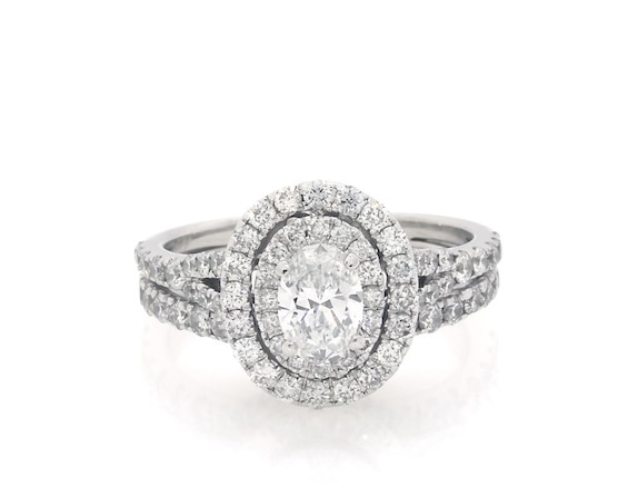 Previously Owned Neil Lane Oval-Cut Diamond Double Halo Bridal Set 1-1/2 ct tw 14K White Gold 3.75