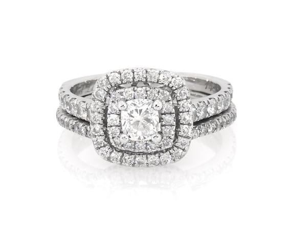 Previously Owned Neil Lane Cushion-Cut Diamond Double Halo Bridal Set 1-/8 ct tw 14K White Gold Size