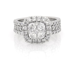 Previously Owned Multi-Diamond Center Cushion Halo Bridal Set 2 ct tw 14K White Gold Size 6.75