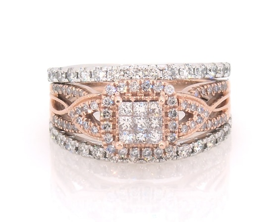 Previously Owned Princess-Cut Multi-Diamond Bridal Set 1 ct tw 10K Two-Tone Gold Size 6.75