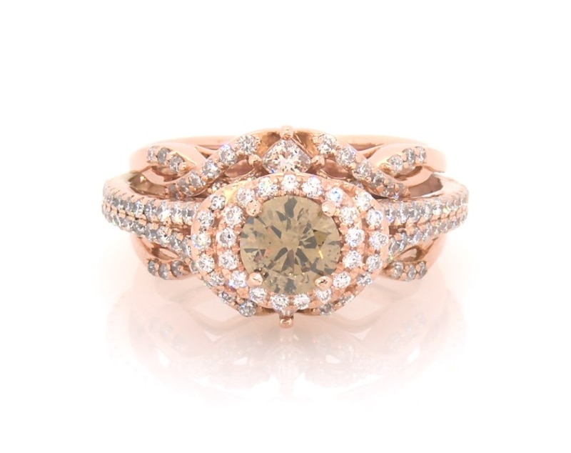Main Image 1 of Previously Owned Round-Cut Brown & White Diamond Bridal Set 1-5/8 ct tw 14K Rose Gold Size 5