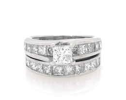 Previously Owned Princess-Cut Diamond Bridal Set 2-7/8 ct tw 14K White Gold Size 4.75