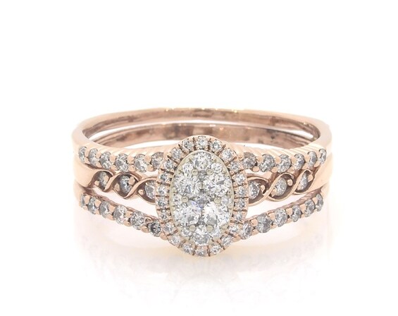 Previously Owned Multi-Diamond Oval Halo Bridal Set 7/8 ct tw 10K Two-Tone Gold Size 9.75