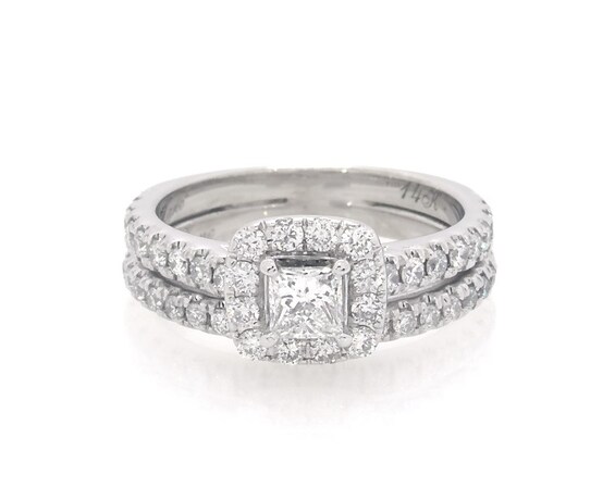 Previously Owned Neil Lane Princess-Cut Diamond Halo Bridal Set 1 ct tw 14K White Gold Size