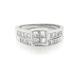 Previously Owned Princess-Cut Quad Diamond Bridal Set 1-1/6 ct tw 14K White Gold Size 6.75
