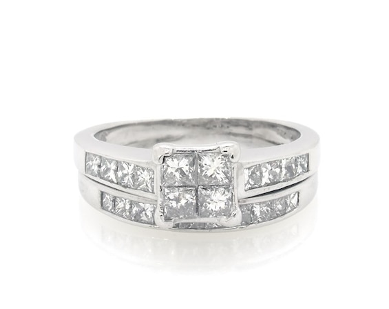 Previously Owned Princess-Cut Quad Diamond Bridal Set 1-1/6 ct tw 14K White Gold 6.75