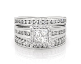 Previously Owned Princess-Cut Quad Diamond Bridal Set 1-1/6 ct tw 14K White Gold Size 6.75