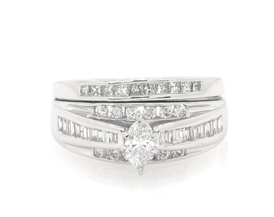 Previously Owned Marquise-Cut Diamond Bridal Set 1-1/3 ct tw 14K White Gold Size 10.75