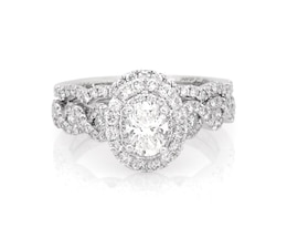 Previously Owned Neil Lane Oval-Cut Diamond Double Halo Bridal Set 1-3/8 ct tw 14K White Gold Size 5.75