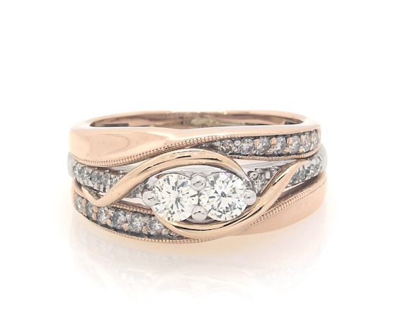 Previously Owned Round-Cut Diamond Two-Stone Bridal Set 5/8 ct tw 10K Two-Tone Gold 7