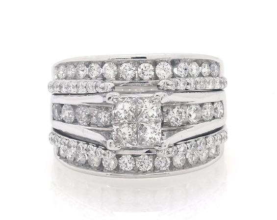 Previously Owned Princess-Cut Quad Diamond Bridal Set 2-1/8 ct tw 14K White Gold Size 8.75
