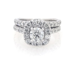 Previously Owned Neil Lane Round-Cut Diamond Halo Bridal Set 2 ct tw 14K White Gold Size 4