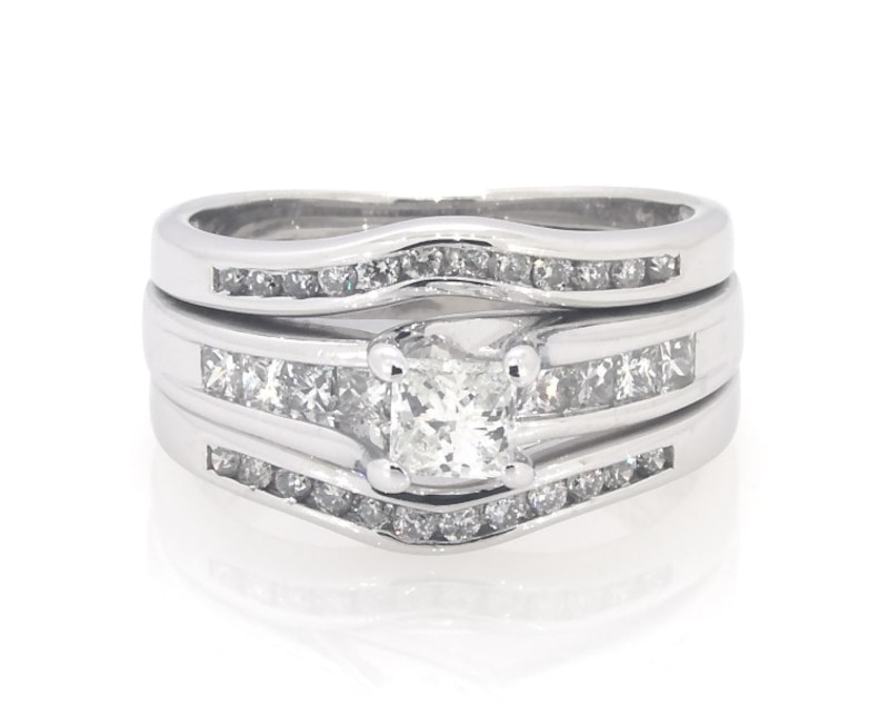 Main Image 1 of Previously Owned Princess-Cut Diamond Bridal Set 5/8 ct tw 14K White Gold Size 5.25