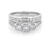 Thumbnail Image 1 of Previously Owned Princess-Cut Diamond Three-Stone Halo Bridal Set 1-3/8 ct tw 14K White Gold Size 8.5