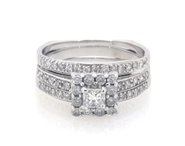 Previously Owned Princess-Cut Diamond Halo Bridal Set 7/8 ct tw 14K White Gold Size 7.25