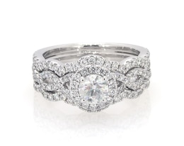 Previously Owned THE LEO First Light Diamond Round-Cut Halo Bridal Set 1-1/6 ct tw 14K White Gold Size 5.25