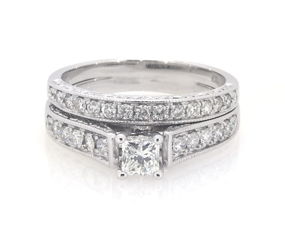 Previously Owned Princess-Cut Diamond Bridal Set 7/8 ct tw 14K White Gold Size 7.25