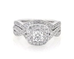 Previously Owned Neil Lane Round-Cut Diamond Double Halo Bridal Set 7/8 ct tw 14K White Gold Size 5.25