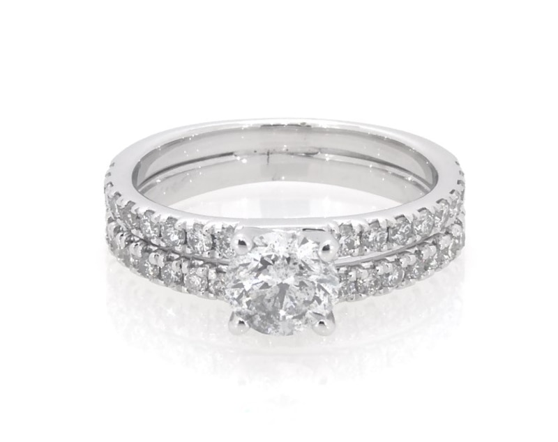 Main Image 1 of Previously Owned Round-Cut Diamond Bridal Set 1-1/5 ct tw 14K White Gold Size 4.25