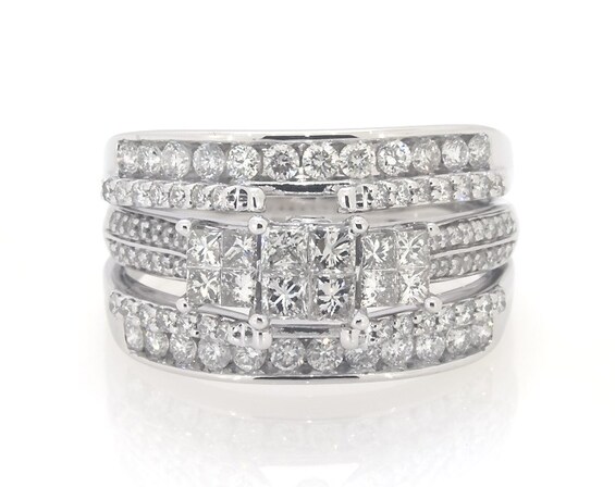 Previously Owned Princess-Cut Quad Diamond Trio Bridal Set 1-7/8 ct tw 14K White Gold Size 11