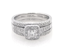Previously Owned Princess-Cut Diamond Halo Bridal Set 5/8 ct tw 14K White Gold Size 6.5