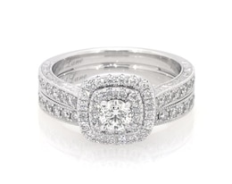 Previously Owned Neil Lane Round-Cut Diamond Double Halo Bridal Set 1-1/10 ct tw 14K White Gold Size 6.5