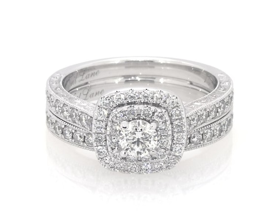 Previously Owned Neil Lane Round-Cut Diamond Double Halo Bridal Set 1-1/10 ct tw 14K White Gold 6.5