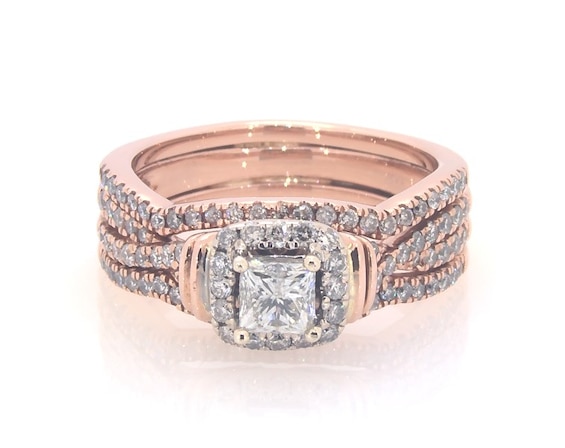 Previously Owned Princess-Cut Diamond Halo Bridal Set 7/8 ct tw 14K Two-Tone Gold Size 6