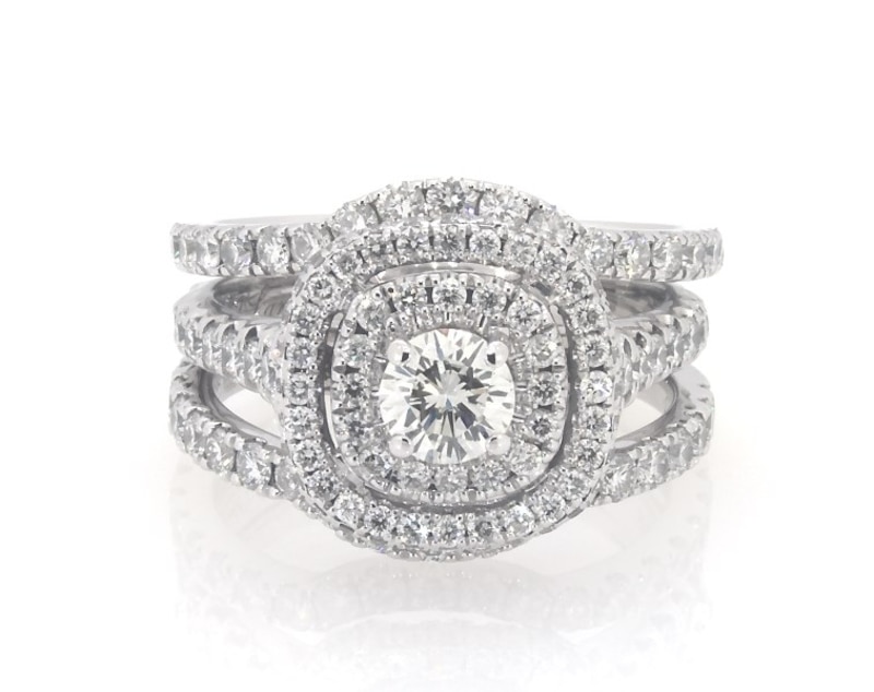 Main Image 1 of Previously Owned Neil Lane Round-Cut Diamond Double Halo Bridal Set 2 ct tw 14K White Gold Size 5.75